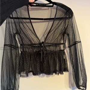 Hesperus Black Sheer Polka Dot Blouse